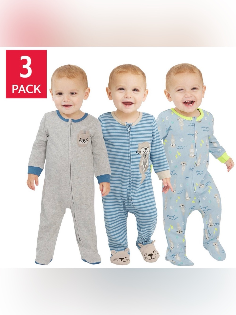 NWT 3 Pack Koala Kids One-Piece Zip Pajamas - Animal Prints size 24M